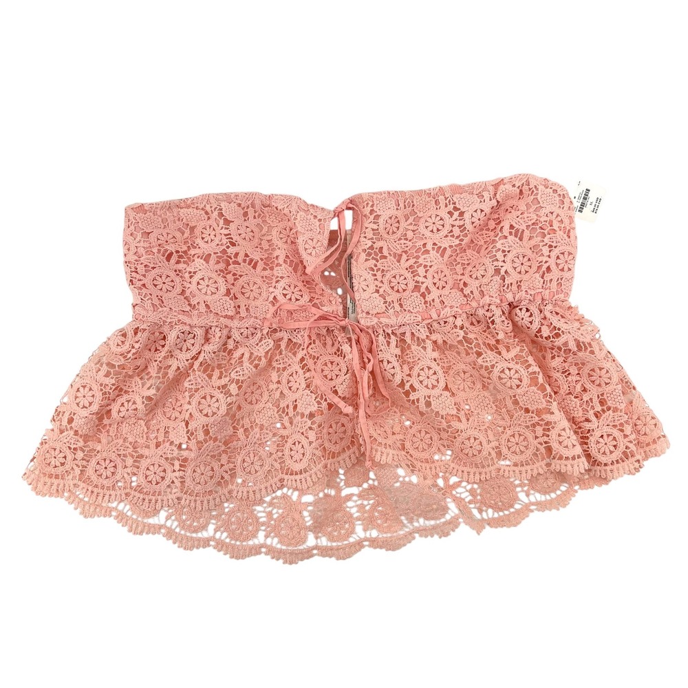 Anthropologie NWT Pink Floral Lace Peplum Bandeau Top Detachable Straps XL